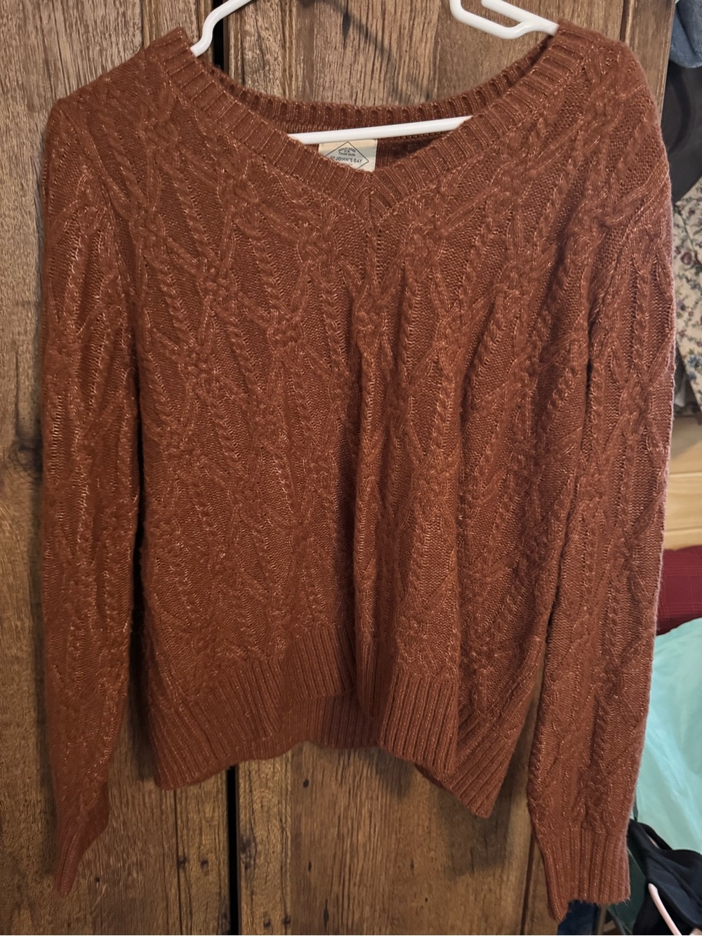 Cozy Cable Knit V-Neck Sweater - Rust